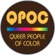 Rainbow spectrum dividing text QPOC/Queer People of Color